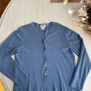 Talbot Silk Blend Cardigan Women's Med  Blue Button Up Long Sleeve Crew Neck